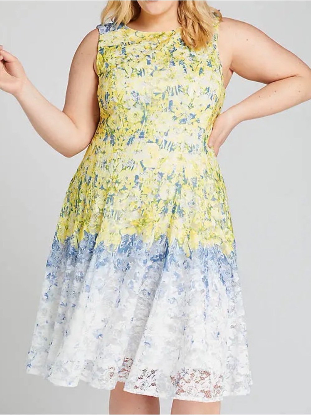 Lane Bryant Floral Lace Sleeveless Fit & Flare Dress Blue, Yellow, White Size 20 - Picture 7 of 7